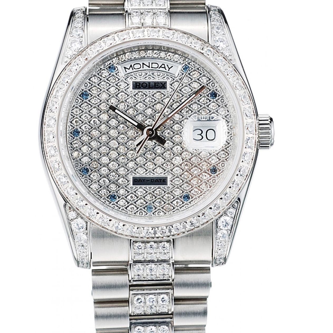 Aaa fake watches 41986 Plated Dial Rolex Plated Diamond Diamond Steel Stainless DayDate Bracelet 0728